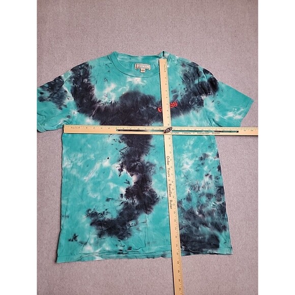 Vintage Guess Shirt Mens M Blue Black Tie Dye Graphic Flag Embroidered 90s - Picture 11 of 15